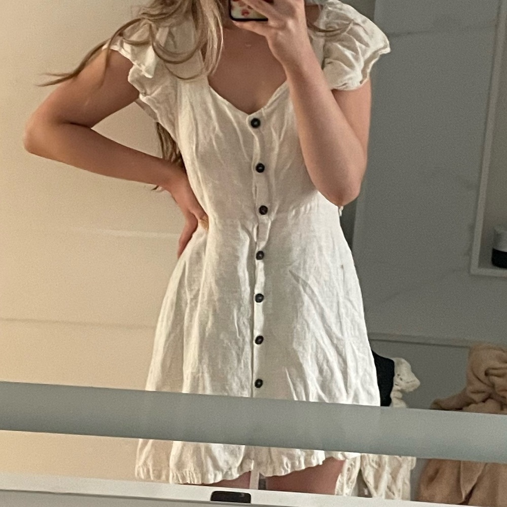 Zara Beige Button Up Linen Dress - Picture 2 of 4